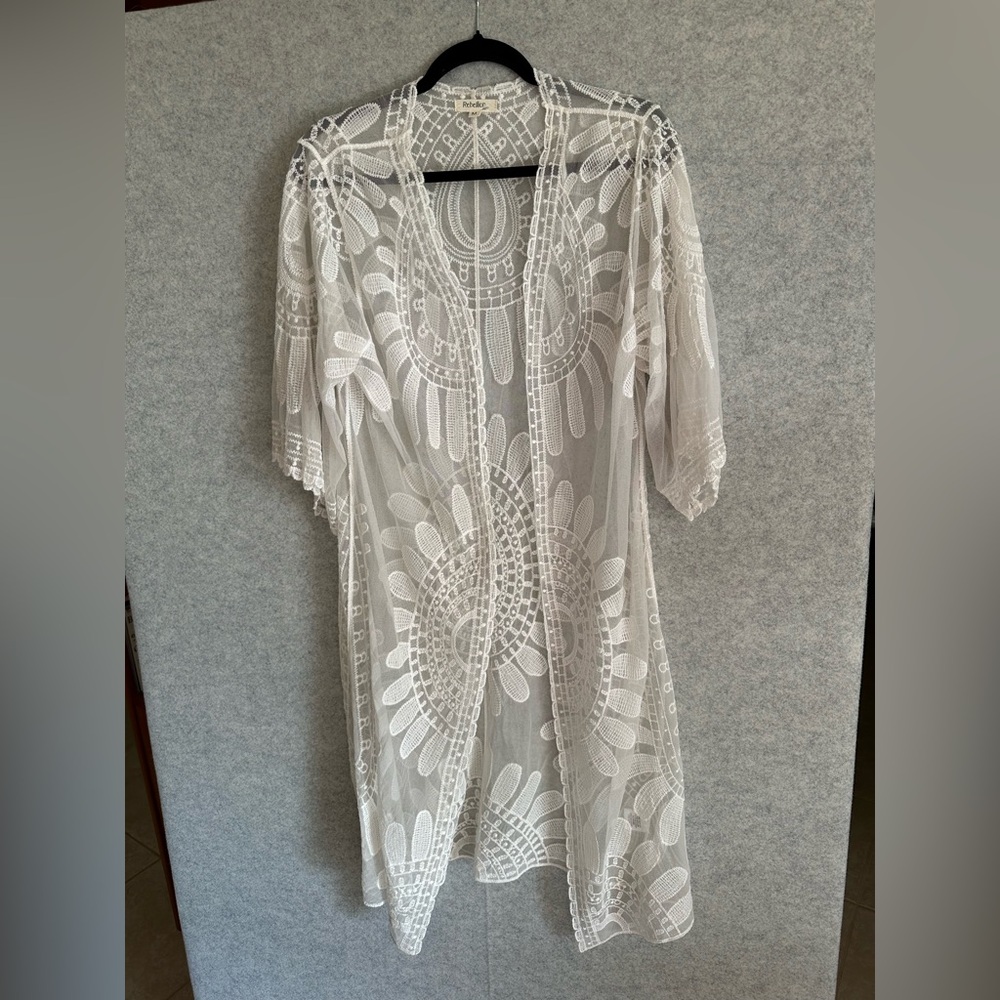Rebellion White Crochet Lace Open Cardigan